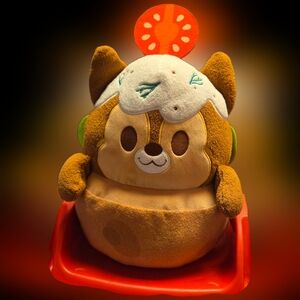 Cute Brown Plush Toy with White and Green Accents